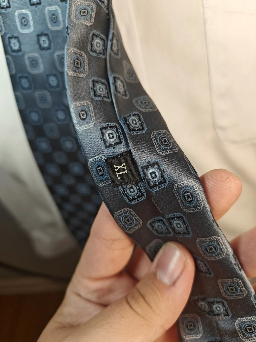Ermenegildo Zegna Steel Blue Medallion 100% Silk XL Long Tie Made in Italy